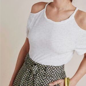 Anthropologie Maeve White Cold Shoulder Top